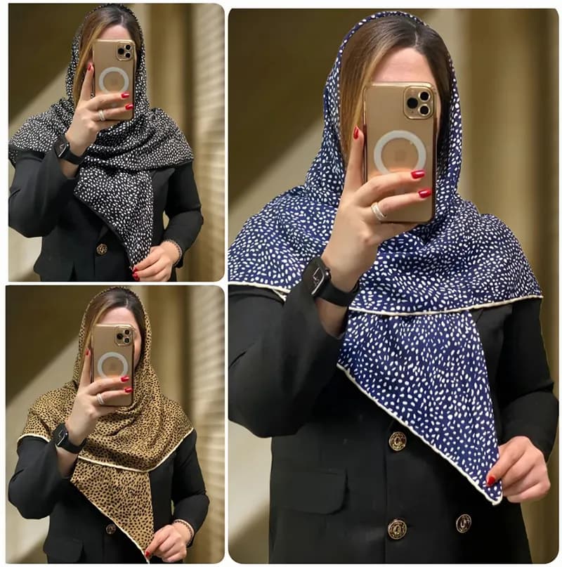 روسری نخی لبه دست دوز طرح سنگی