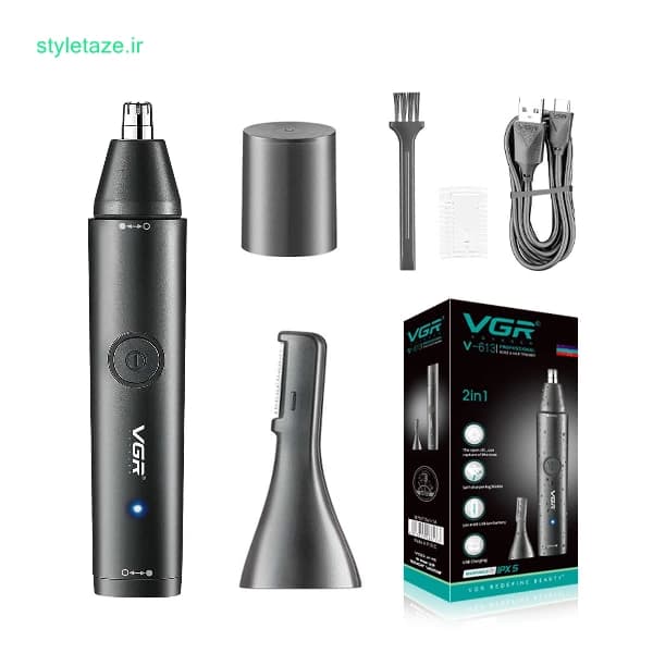 موزن گوش، بینی و ابرو حرفه ای شارژی USB با تیغه های دو لبه ضد آب IPX5 وی جی آر مدل V-613
