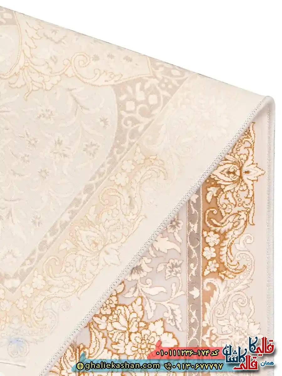 فرش ‌‌طلاکوب ‌‌1200 ‌‌شانه ‌‌طرح ‌‌هرا ‌‌زمینه ‌‌طوسی ‌‌عاجی ‌‌گل ‌‌برجسته ‌‌کاشان ‌‌ — تصویر ۹