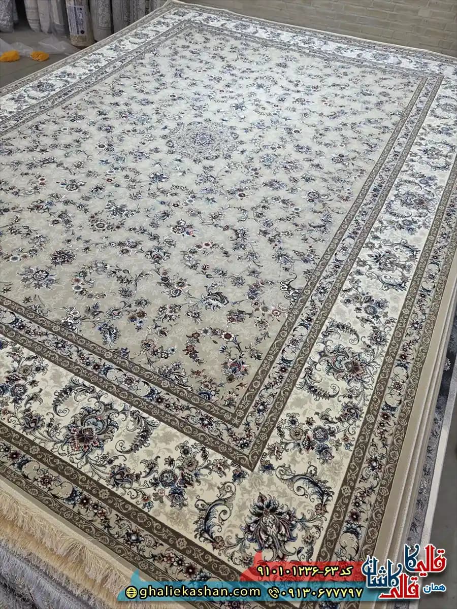 فرش کلاسیک 1200 شانه طرح افشان آیناز رنگ بژ کاشان — تصویر ۵