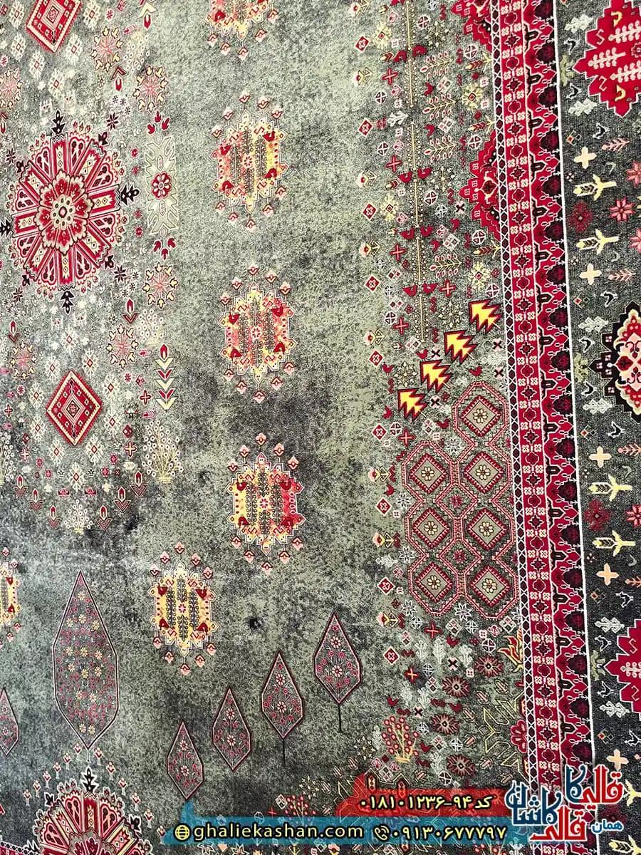 فرش کلاسیک سنتی 1200 شانه طرح باغ گل رنگ سبز کاشان — تصویر ۷
