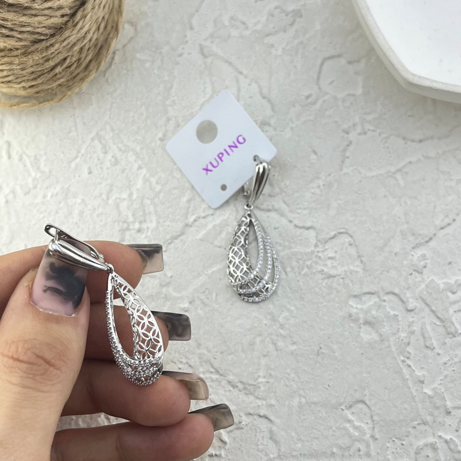 گوشواره زنانه ژوپینگ مدل جواهری کد E6277 — تصویر ۷