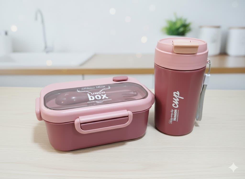 ست ظرف غذا و قمقمه رنگی کودک مدل Lunch box