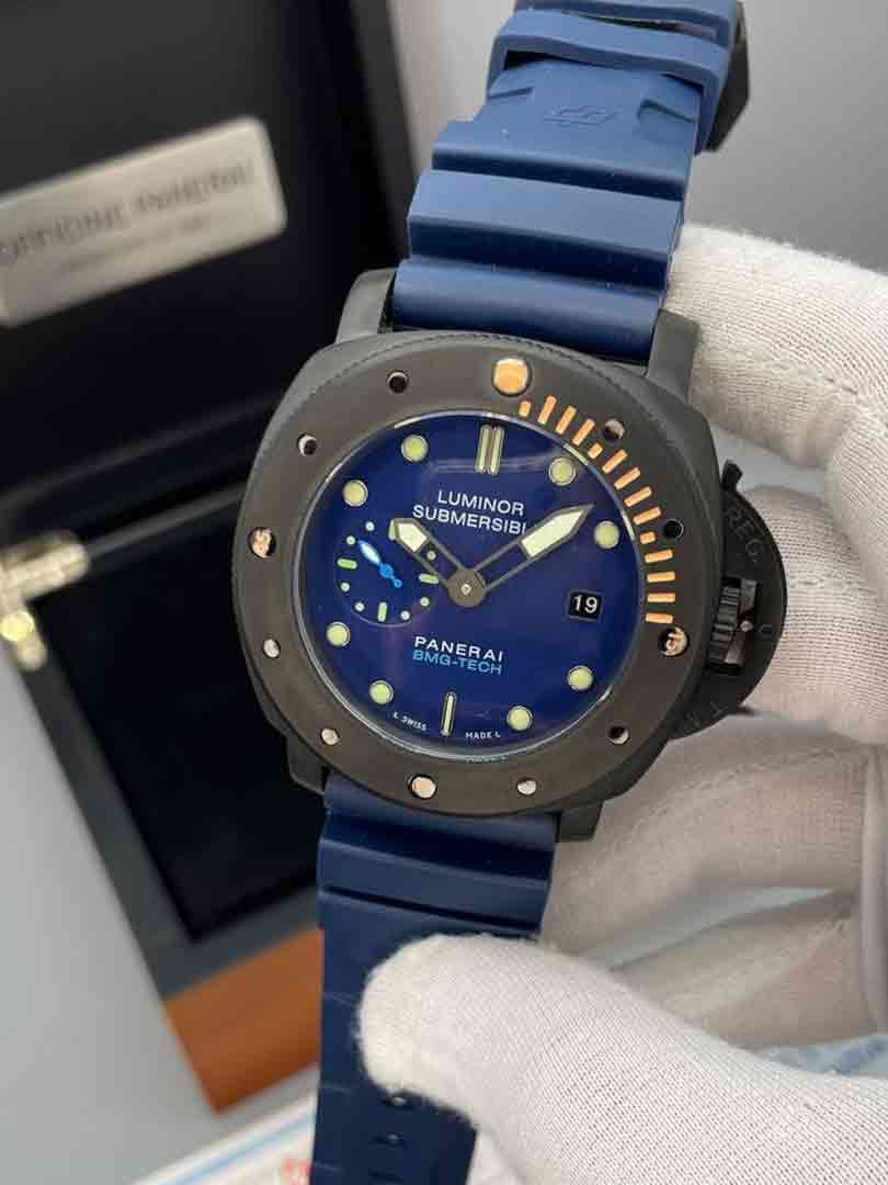 ساعت پنرای Submersible مردانه اتوماتیک بندرابر سورمه ای صفحه سورمه ای Panerai-2024-SORMI