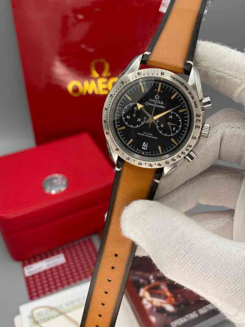 ساعت مچی مردانه امگا اسپید مستر بندچرمی قهوه ای Omega Speedmaster