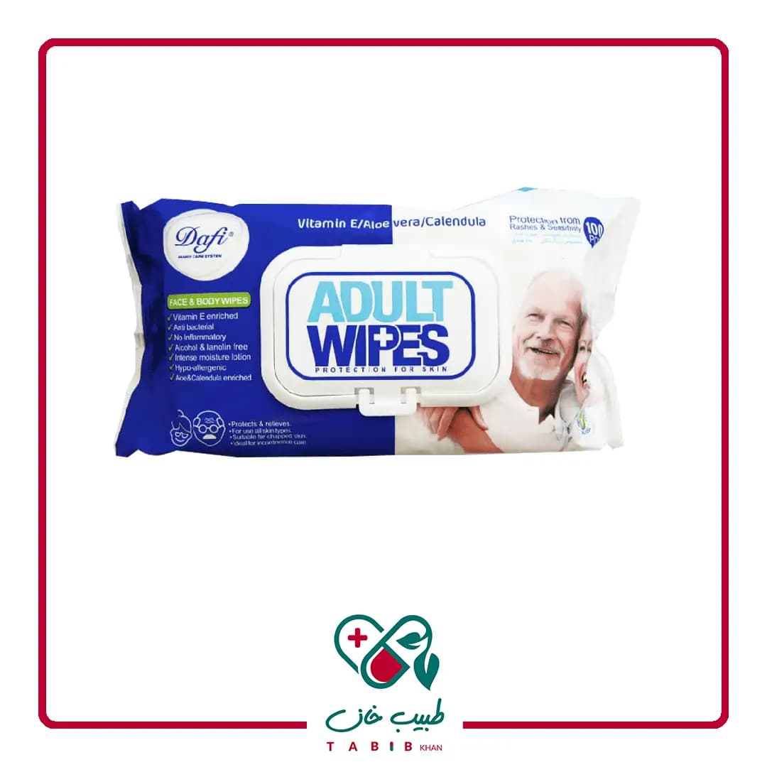 دستمال مرطوب دست، صورت و بدن بزرگسالان دافی 100 عددی/Dafi Face And Body And Hand Wet Wipes For Adults 100 pcs — تصویر ۴