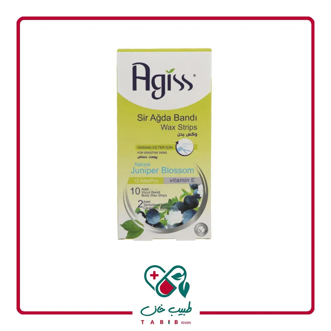 نوار موبر بدن آگیس حاوی عصاره شکوفه ارس مناسب برای پوست حساس 12عددی/Sensitive Skin Natural Juniper Blossom Body Wax Strips