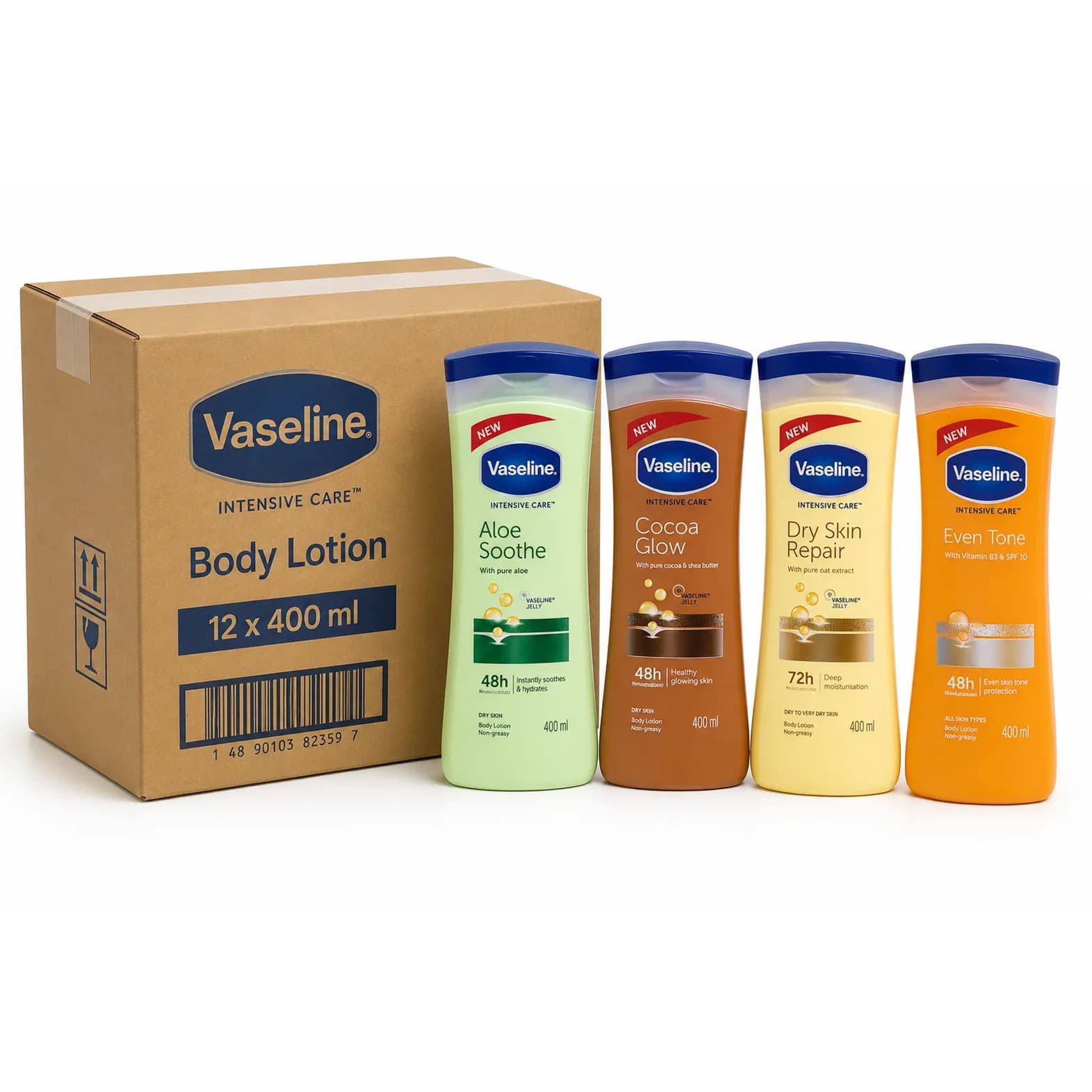 لوسیون بدن وازلین vaseline حجم 400 میل | تعداد 12عددی — تصویر ۴