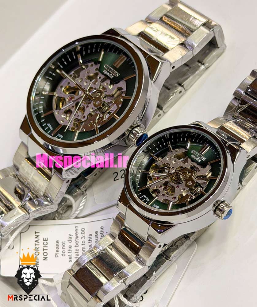 ساعت سیتیزن ست مردانه و زنانه اسپشیال اتوماتیک استیل صفحه اسکلتون 021677 CITIZEN SPECIAL — تصویر ۷