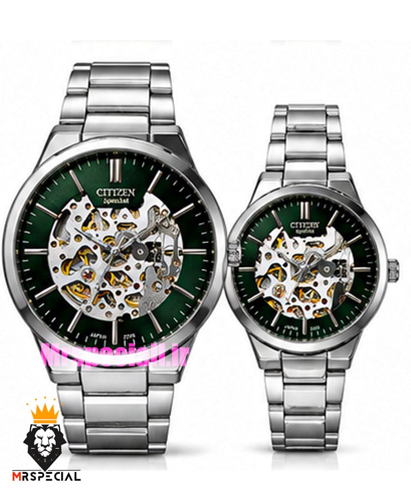ساعت سیتیزن ست مردانه و زنانه اسپشیال اتوماتیک استیل صفحه اسکلتون 021677 CITIZEN SPECIAL