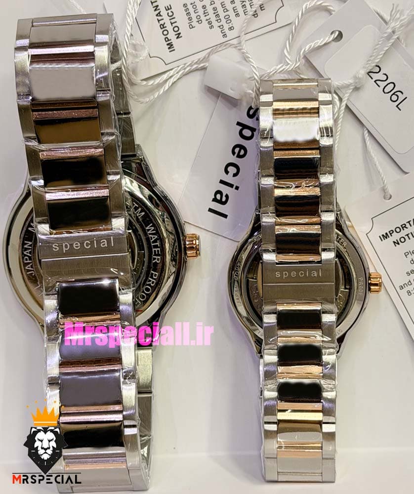 ساعت سیتیزن ست مردانه و زنانه اسپشیال اتوماتیک دو رنگ رزگلد صفحه اسکلتون 021674 CITIZEN SPECIAL — تصویر ۱۲