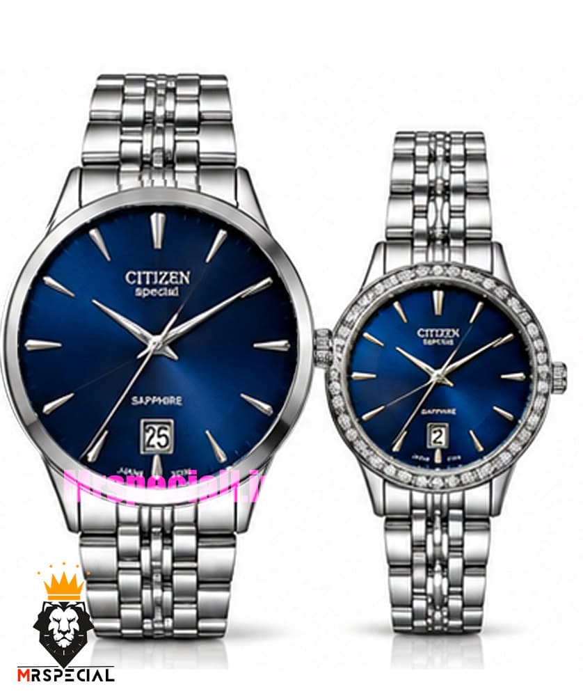 ساعت سیتیزن ست مردانه و زنانه اسپشیال استیل صفحه ابی 021672 CITIZEN SPECIAL