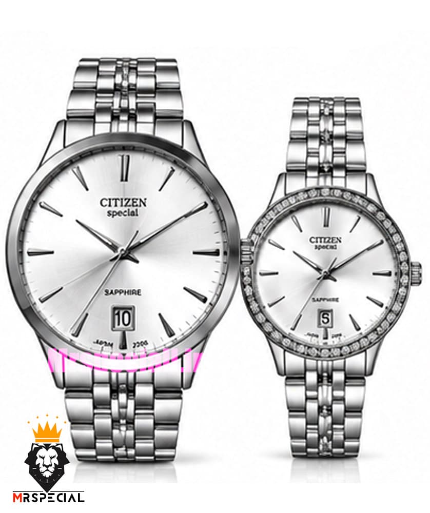 ساعت سیتیزن ست مردانه و زنانه اسپشیال استیل صفحه نقره ای 021671 CITIZEN SPECIAL — تصویر ۲