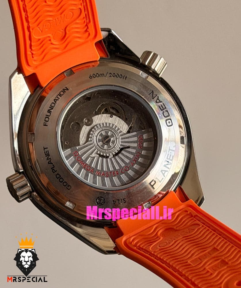 ساعت امگا مردانه سیمستر اتوماتیک رابر نارنجی صفحه مشکی OMEGA SEAMASTER Planet Ocean 016625 — تصویر ۱۲