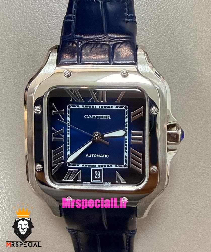 ساعت کارتیه مردانه دسانتوس اتوماتیک چرم ابی صفحه ابی 021575 Cartier Santos de — تصویر ۹
