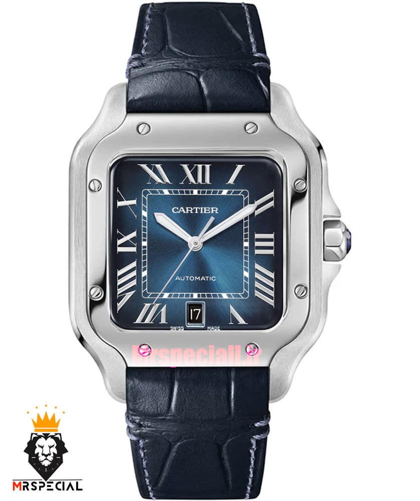ساعت کارتیه مردانه دسانتوس اتوماتیک چرم ابی صفحه ابی 021575 Cartier Santos de — تصویر ۲