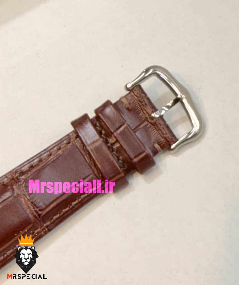 ساعت ست کارتیه دومونت بند چرم قهوه ای قاب استیل صفحه سفید CARTIER Dumont 021511 — تصویر ۴