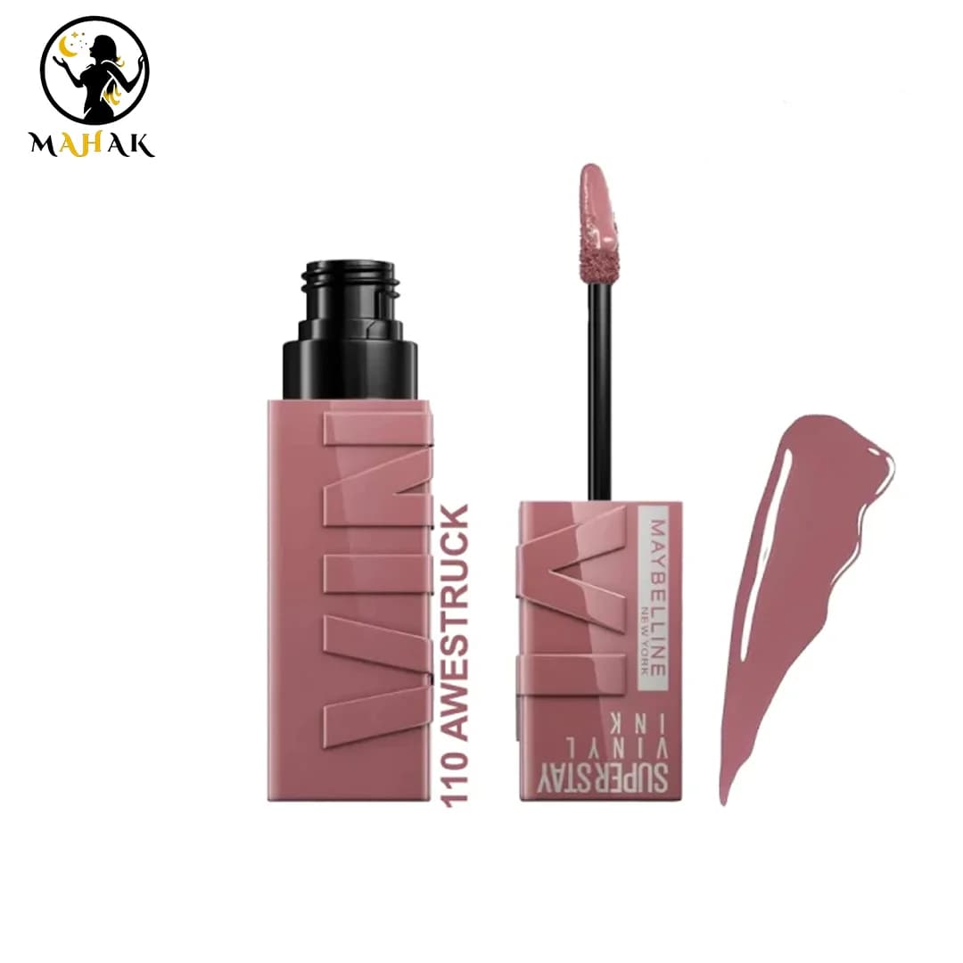 رژ لب مایع براق میبلین سوپر استی مدل VINYL INK شماره 110 رنگ AWESTRUCK — تصویر ۵