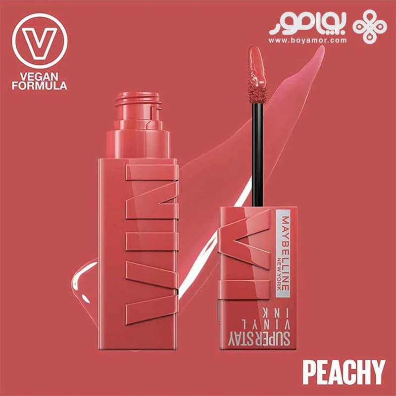 رژ لب مایع براق میبلین سوپر استی مدل VINYL INK شماره 15 رنگ PEACHY — تصویر ۹