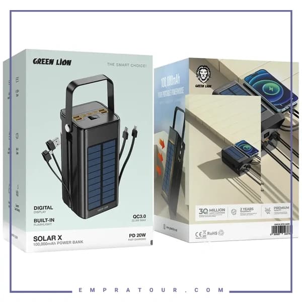 پاوربانک خورشیدی 100000 با کابل متصل گرین لاین GNSOLXPB100BK — تصویر ۱۲