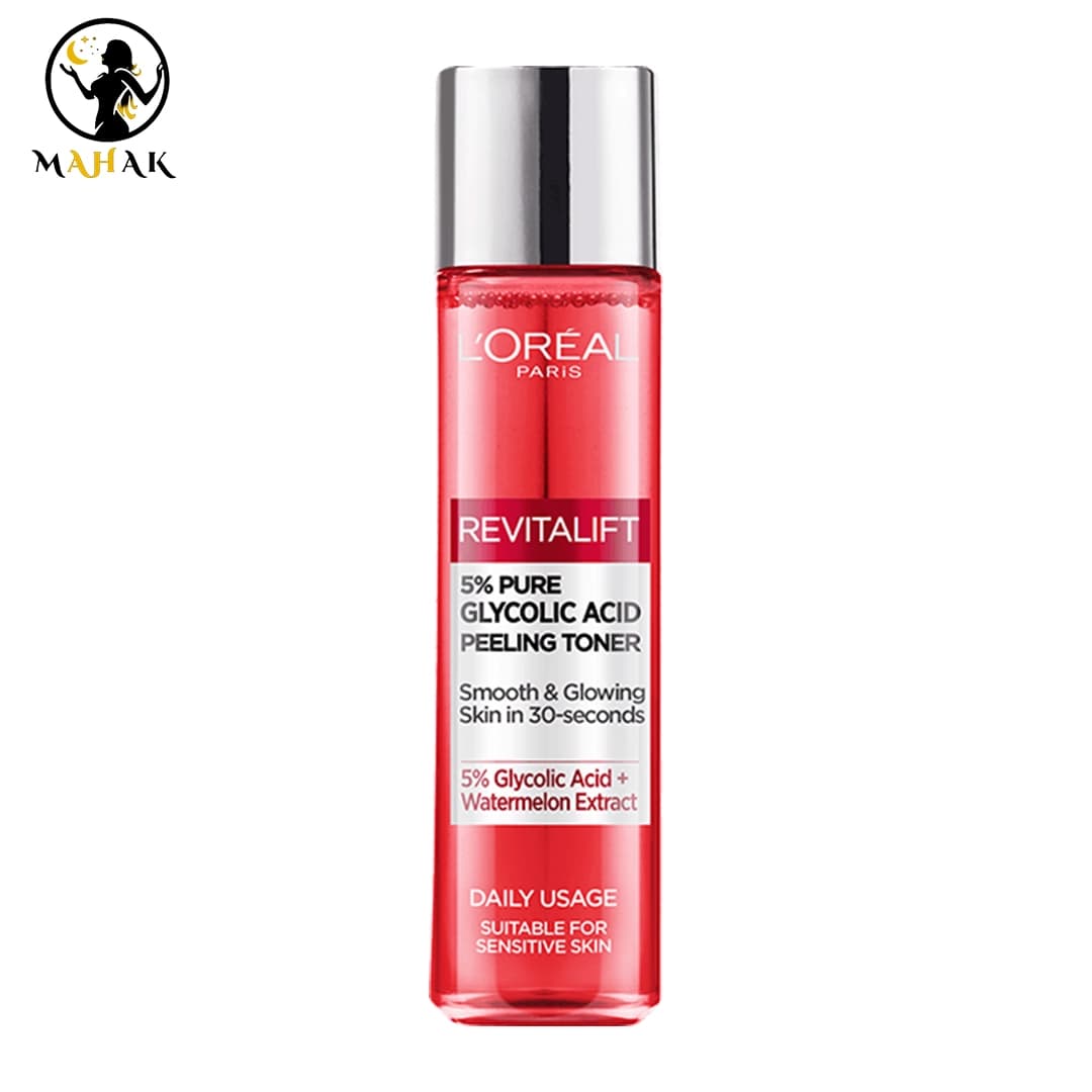تونر لایه بردار روشن کننده و ضد لک گلیکولیک اسید 5٪ لورال Loreal Revitalift 5% Pure Glycolic Acid Peeling Toner