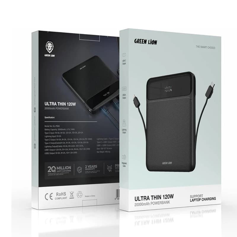 پاوربانک فوق قدرتمند 120 وات گرین لاین مدل Ultra Thin 120W ظرفیت 20000 میلی آمپر ساعت — تصویر ۳