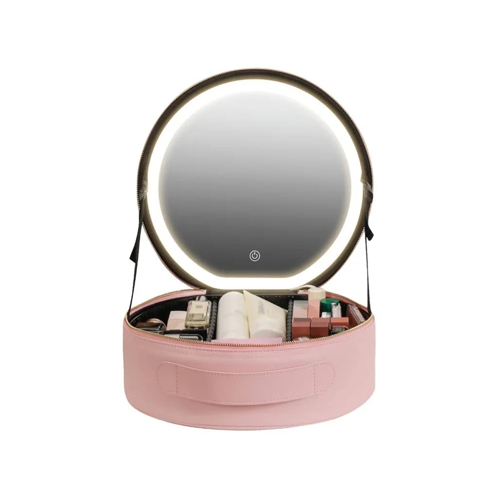 کیف لوازم آرایشی با آینه چراغ دار لمسی صورتی گرین لاین مدل Green Lion Makeup Organizer Pro — تصویر ۸