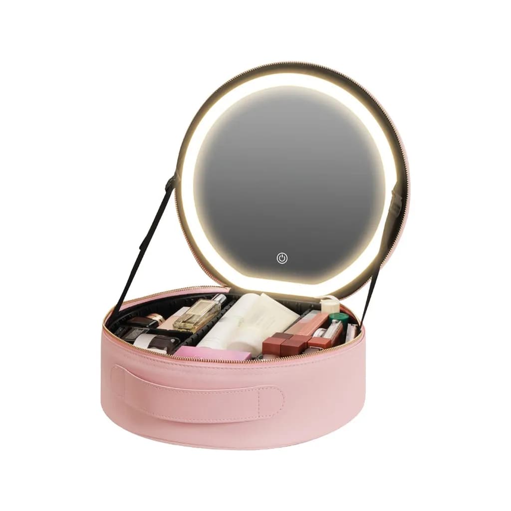 کیف لوازم آرایشی با آینه چراغ دار لمسی صورتی گرین لاین مدل Green Lion Makeup Organizer Pro — تصویر ۷