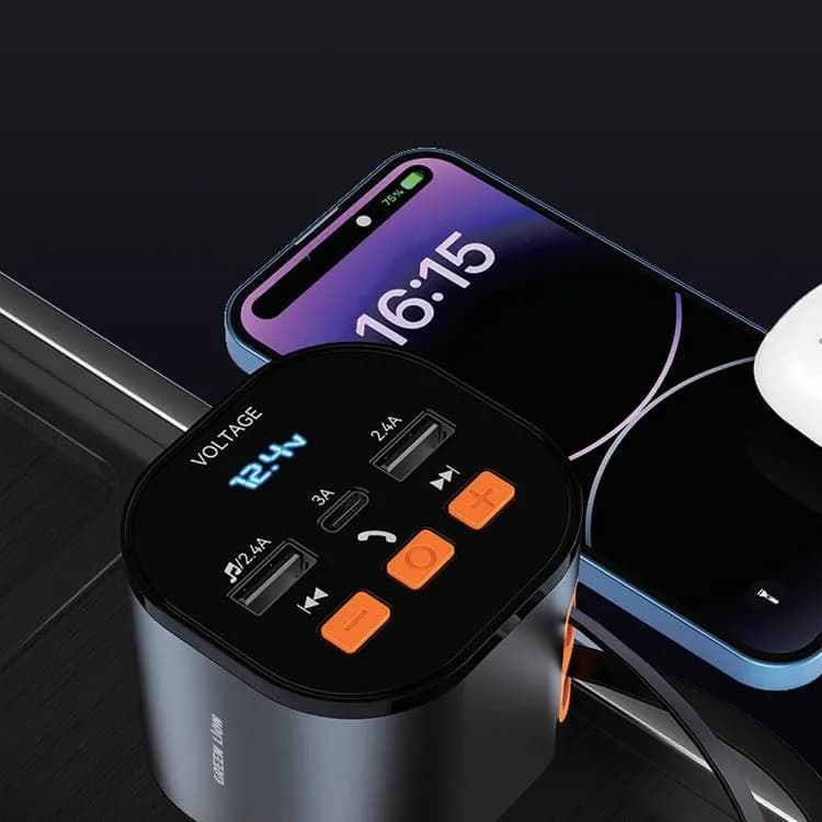 شارژر فندکی فلش‌خور چند‌کاره‌ی گرین لاین مدل FM Retractable 50W Car Charger — تصویر ۵