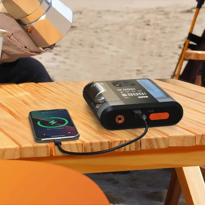 جامپ استارتر و پمپ باد و پاوربانک پاورلوژی مدل 8800mAh Jump Start Air Compressor – Transparent — تصویر ۹