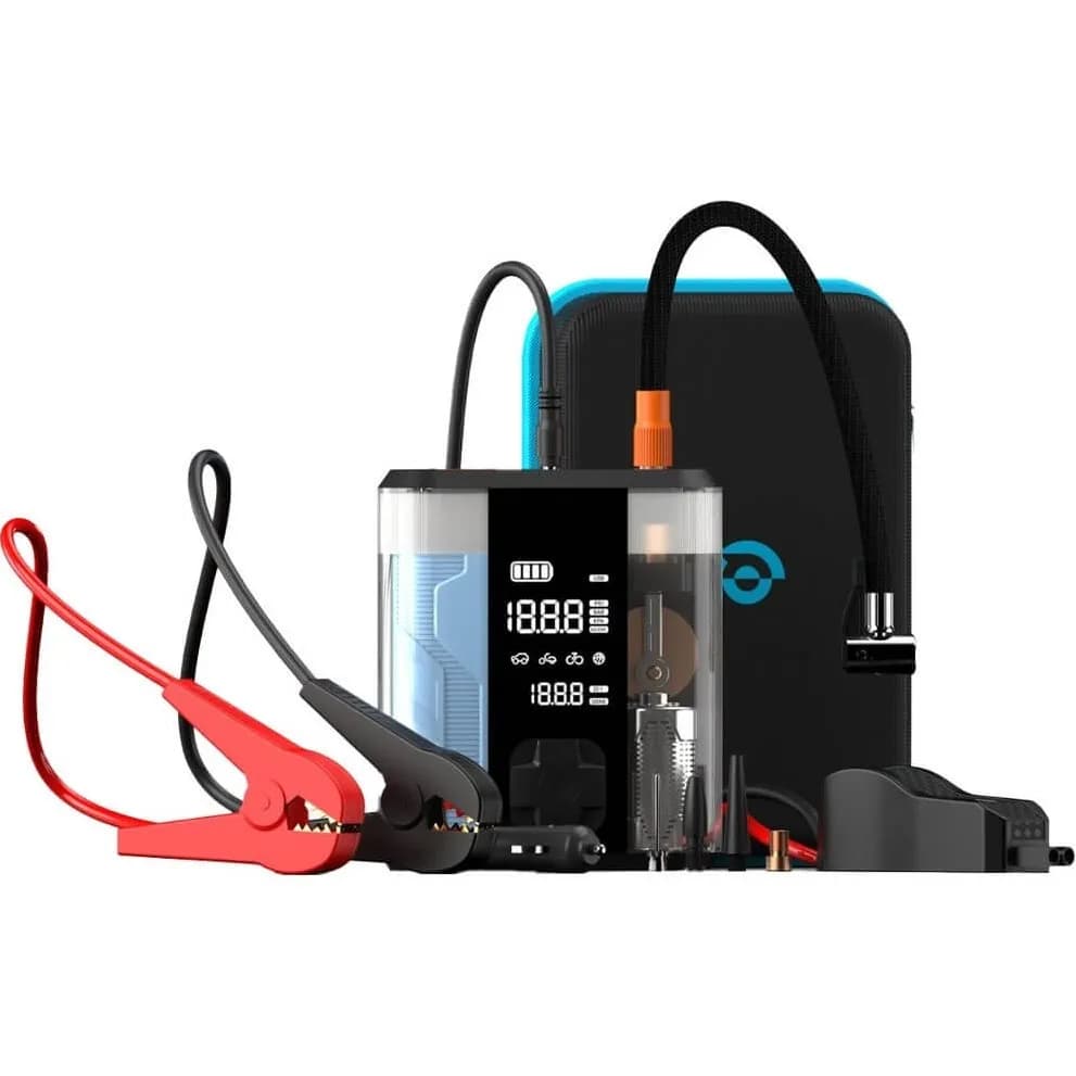 جامپ استارتر و پمپ باد و پاوربانک پاورلوژی مدل 8800mAh Jump Start Air Compressor – Transparent — تصویر ۵