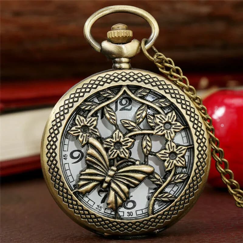ساعت گردنبندی و جیبی طرح پروانه و گل — تصویر ۴