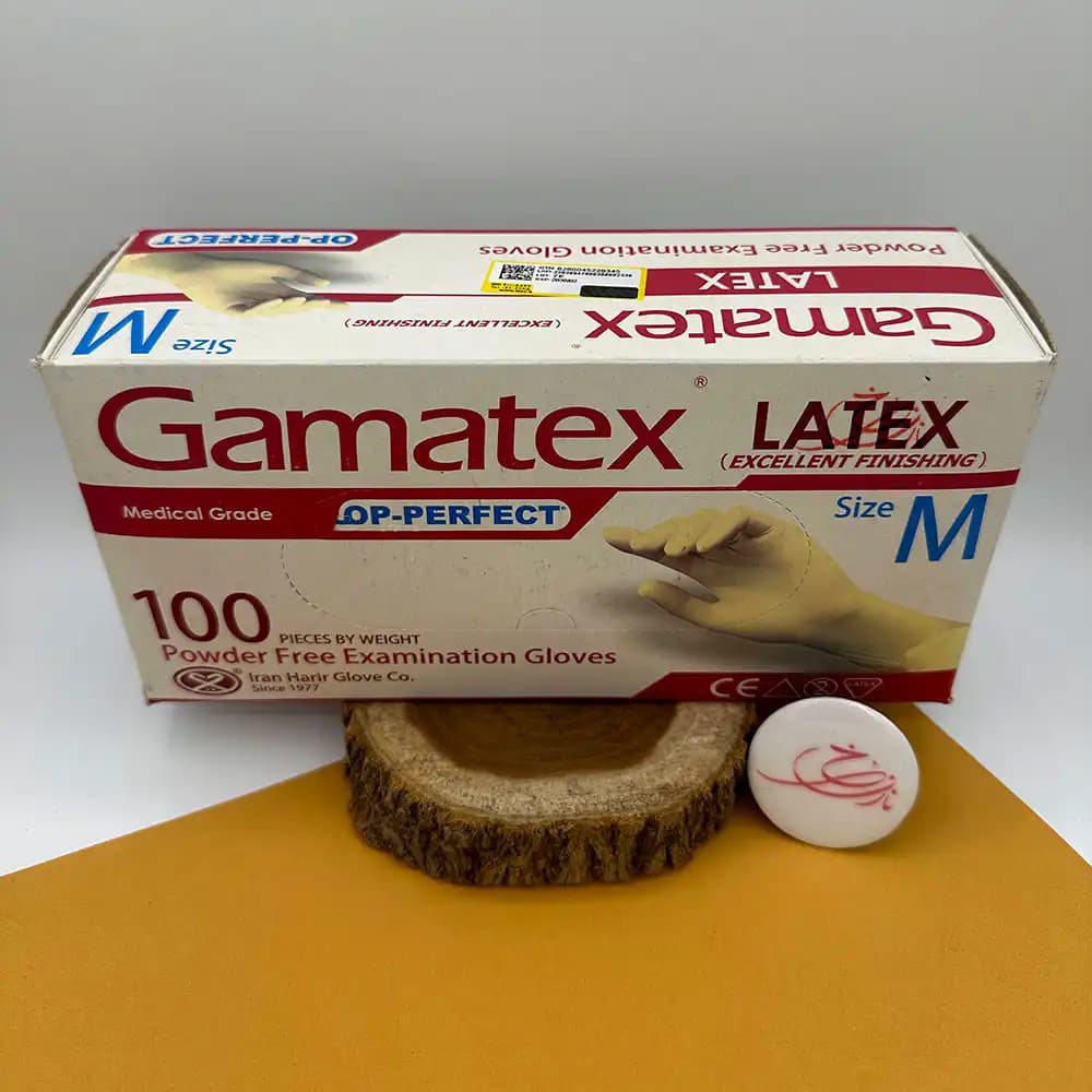 دستکش لاتکس گاماتکس Gamatex بدون پودر سایز M — تصویر ۴