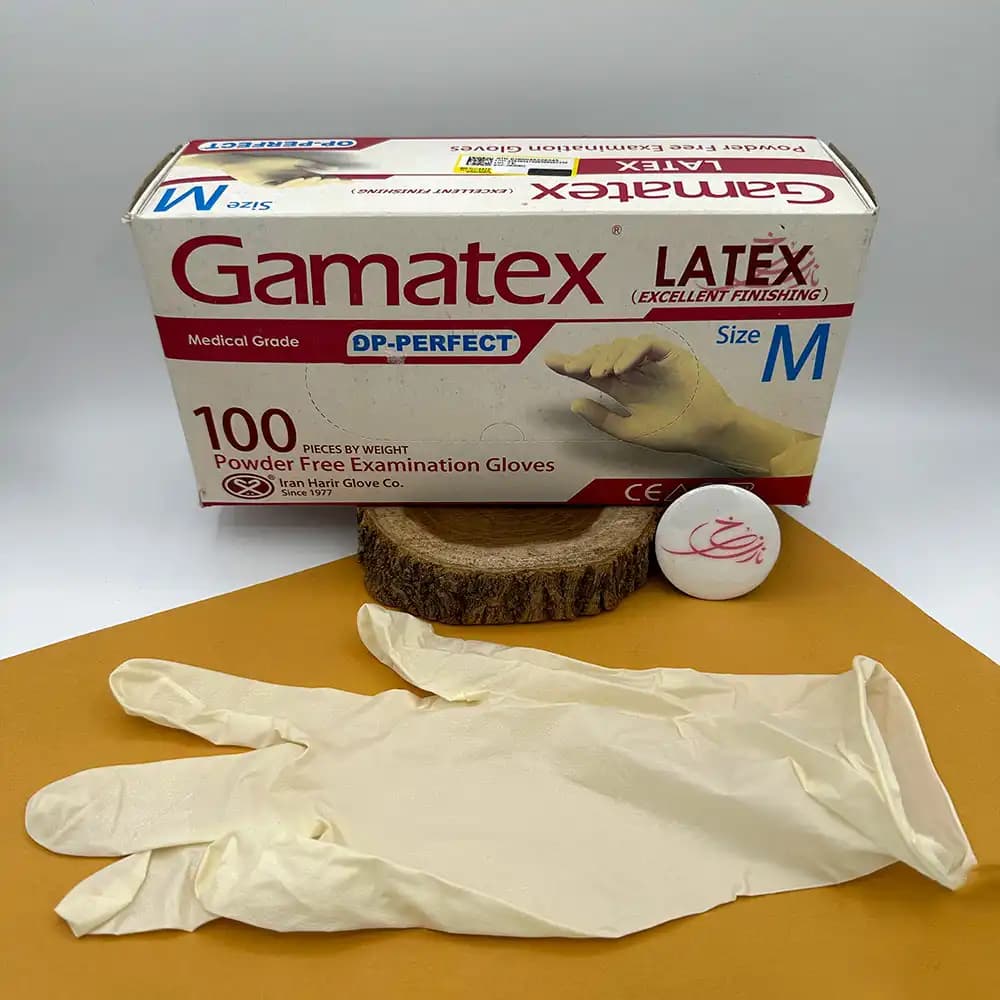 دستکش لاتکس گاماتکس Gamatex بدون پودر سایز M