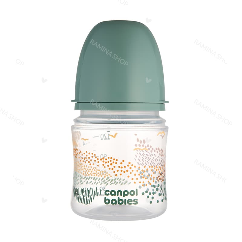 شیشه شیر آنتی کولیک طلقی 120 میل طرح کوهستان رنگ سبز کانپول Canpol — تصویر ۳