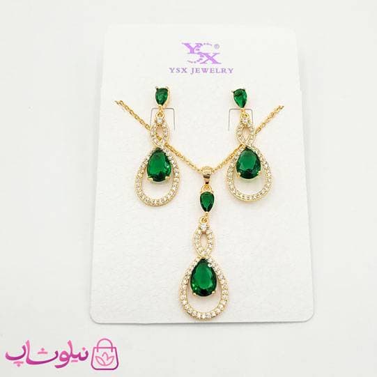 نیم ست زنانه YSX طلایی با نگین سبز کد 2981 — تصویر ۳