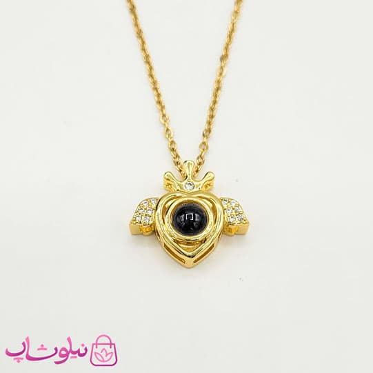 گردنبند دوستت دارم به صد زبان مدل قلب بالدار طلایی