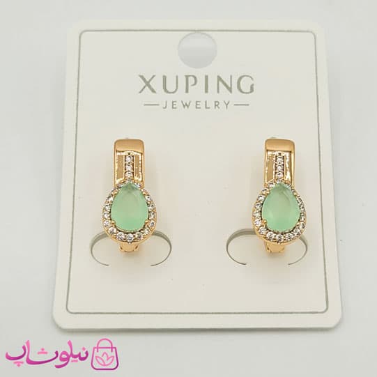 گوشواره ژوپینگ نگیندار با سواروسکی سبز کد 77 — تصویر ۲