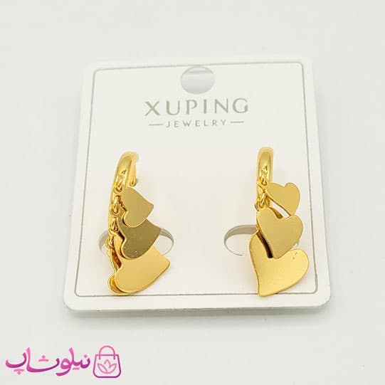 گوشواره حلقه ای آویزدار مدل قلب کد 1291 — تصویر ۲