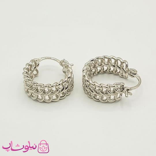 گوشواره حلقه ای ژوپینگ طرحدار نقره ای کد 994