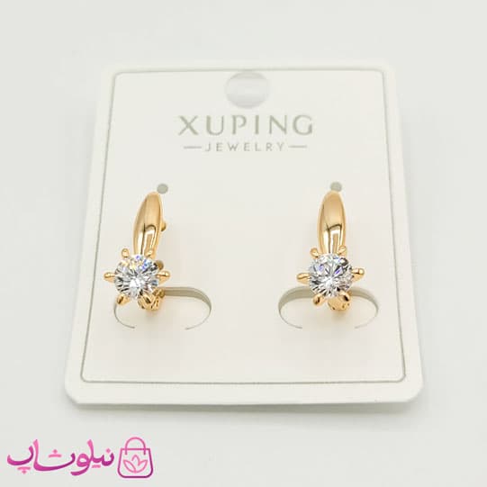 گوشواره دخترانه ژوپینگ تک نگین طلایی کد 991