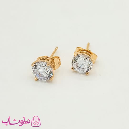 گوشواره دخترانه میخی ژوپینگ طلایی سفید کد 1691