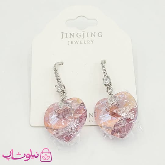گوشواره ژوپینگ با کریستال سواروسکی صورتی کد 4491
