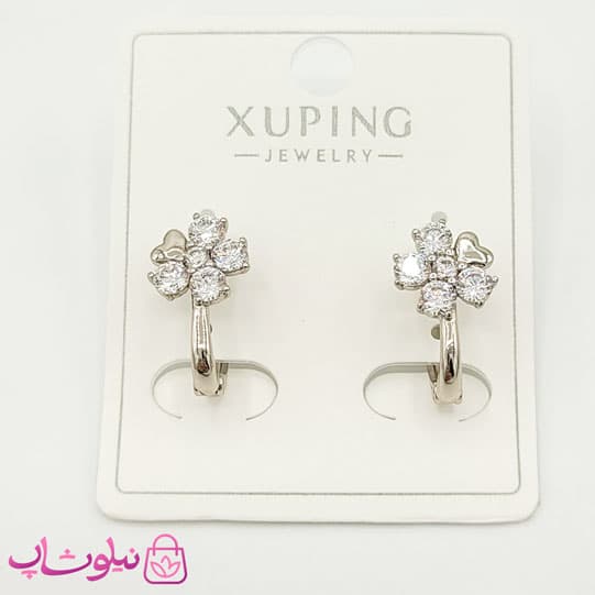 گوشواره دخترانه ژوپینگ مدل گل نقره ای کد 821