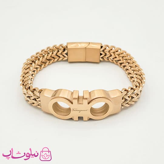دستبند مردانه زنجیری مدل فراگامو رزگلد کد 4992