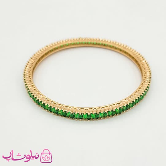 دستبند النگویی ژوپینگ طلایی با نگین سبز کد 5911