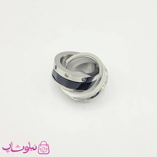 پلاک گردنبند پسرانه طرح دو حلقه بلک سیلور کد 941
