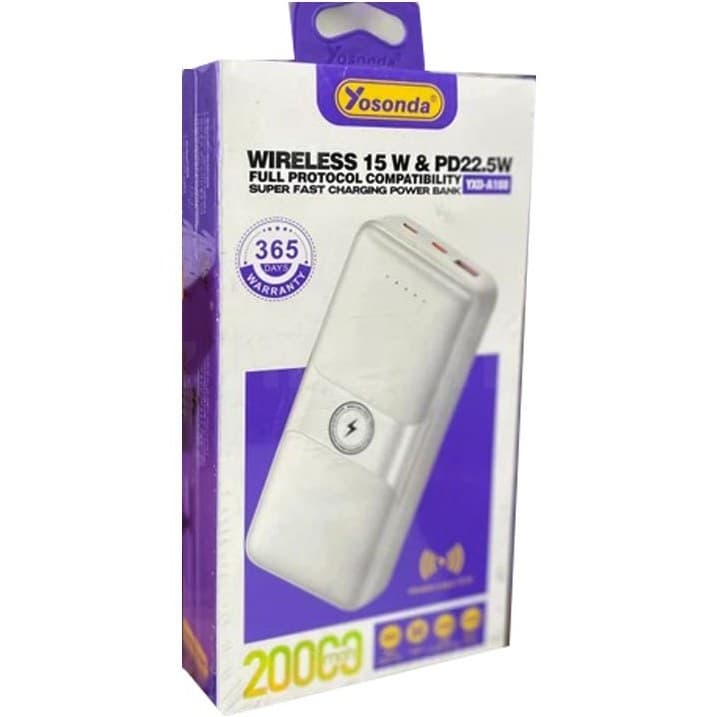 پاوربانک وایرلس Yosonda مدل A188 با ظرفیت 20000mAh – شارژ سریع و کیفیت عالی (رنگ مشکی) — تصویر ۹