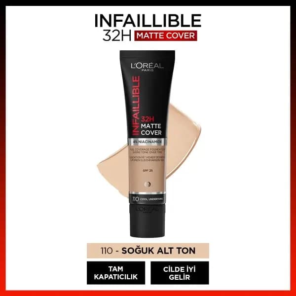 کرم پودر تیوپی لورآل INFAILLIBLE با پوشش مات 32 ساعته شماره 110 رنگ Rose Vanilla