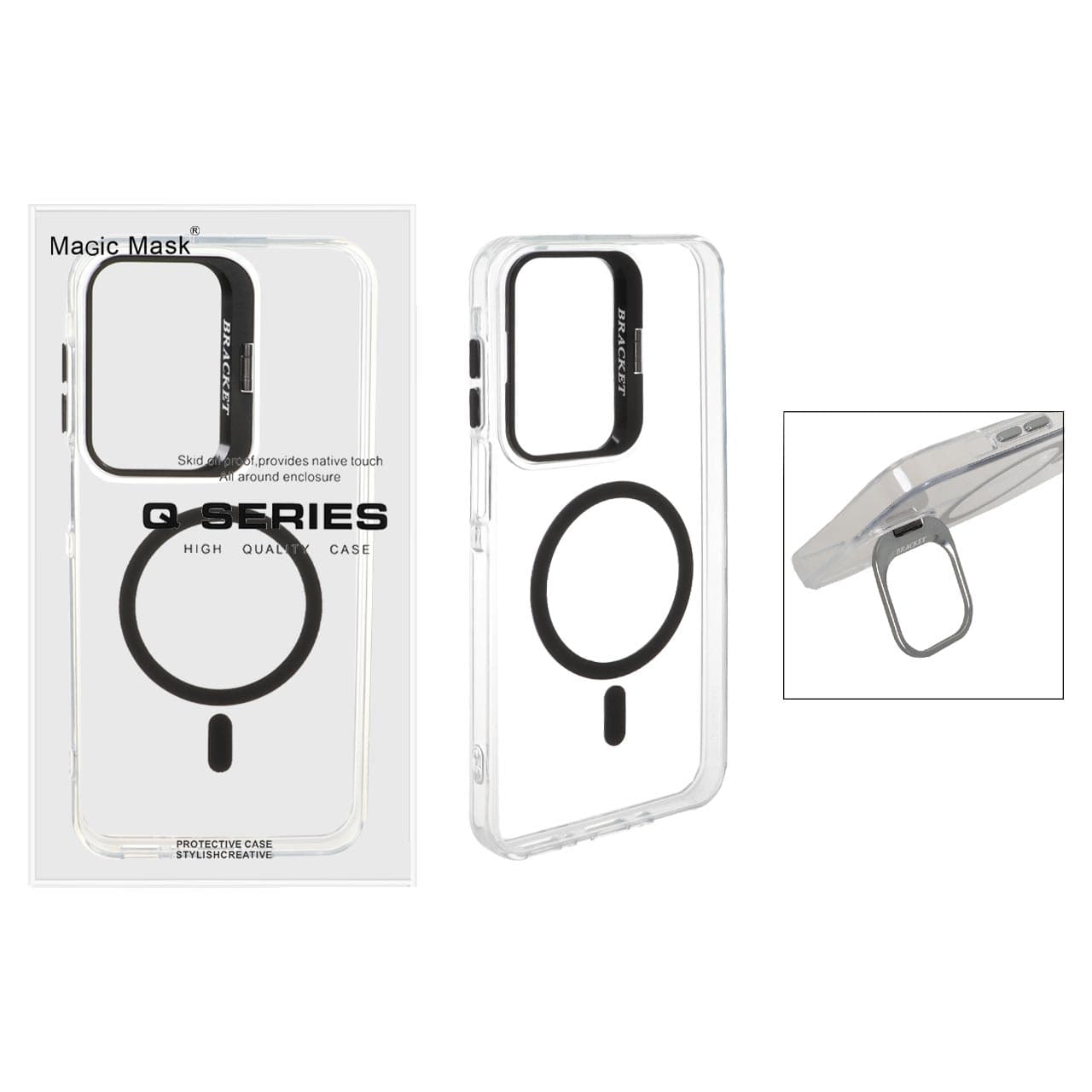 قاب اورجینال Q Series Bracket کریستالی Magsafe لنز استندشو Samsung Galaxy A17 / A16 / A26 – مشکی (پک دار)